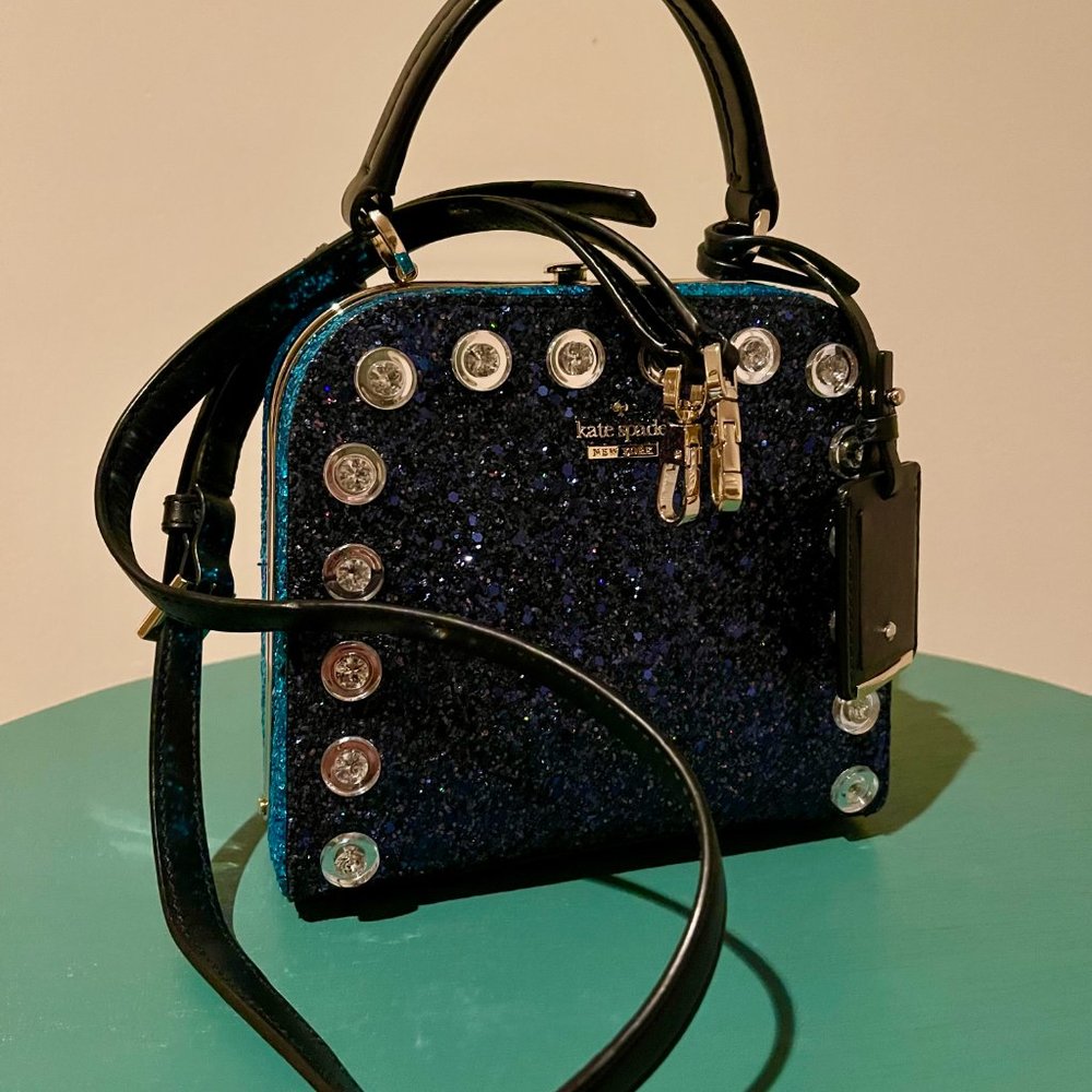 New Kate Spade satchel handbag blue color glitter(leather) - Picture 3 of 12